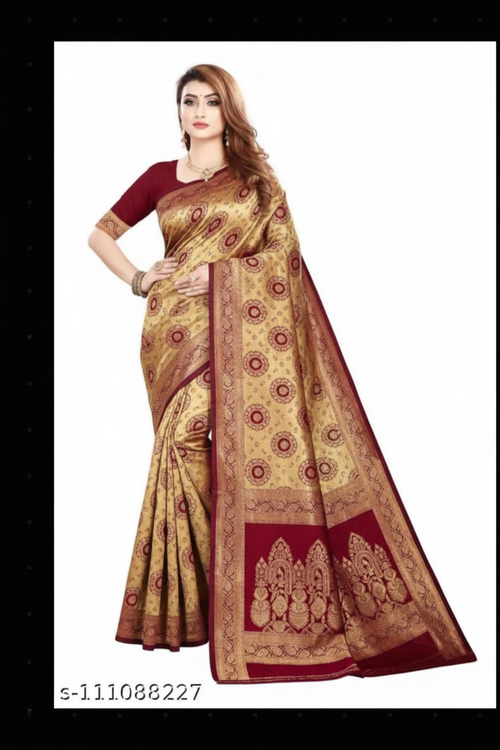 Gold Dark Red Saree Front