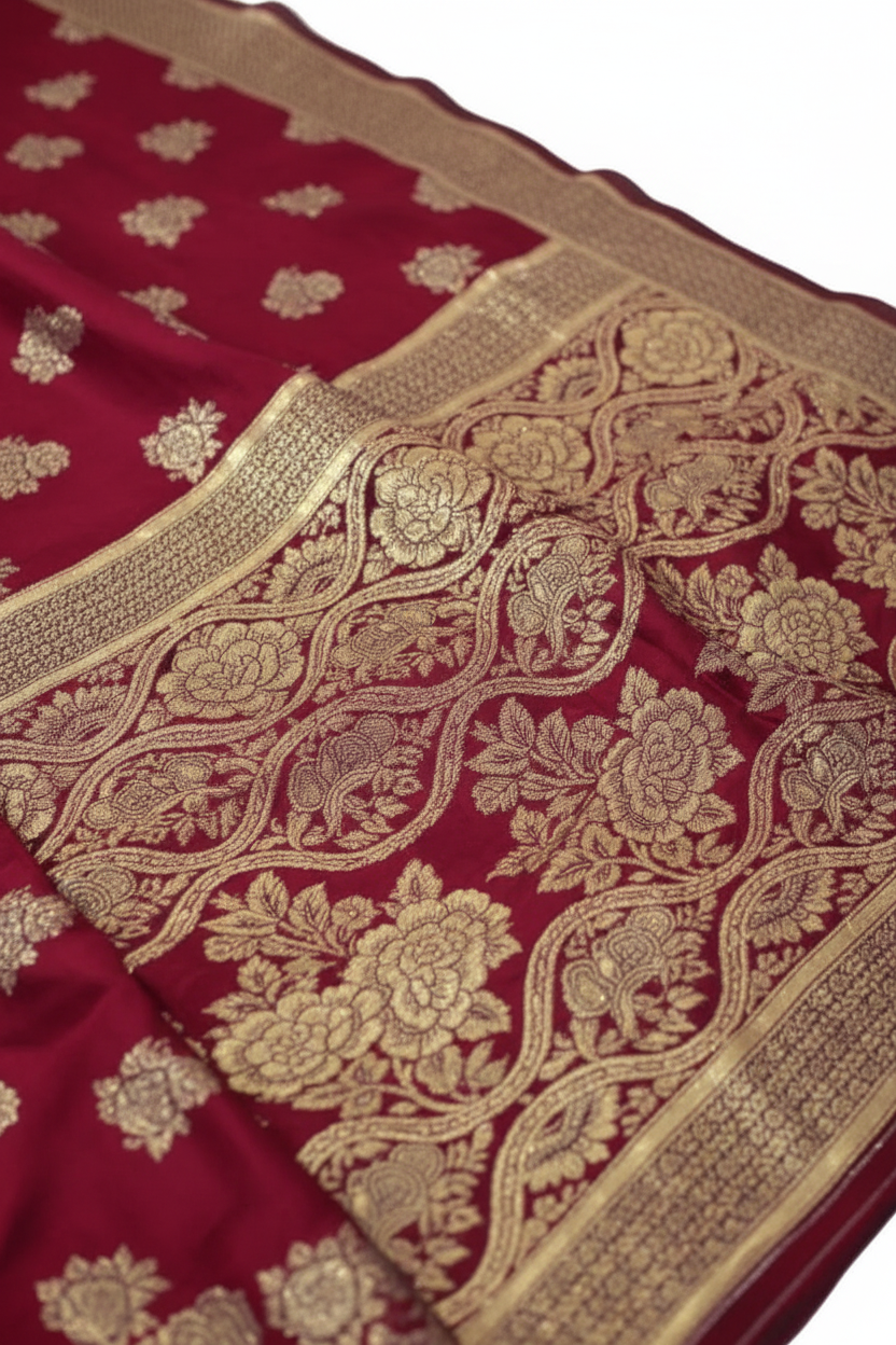 Red Banarasi Saree Fabric Detail