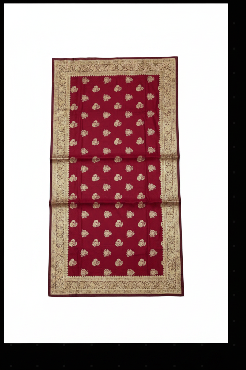 Red Banarasi Saree Flat Lay