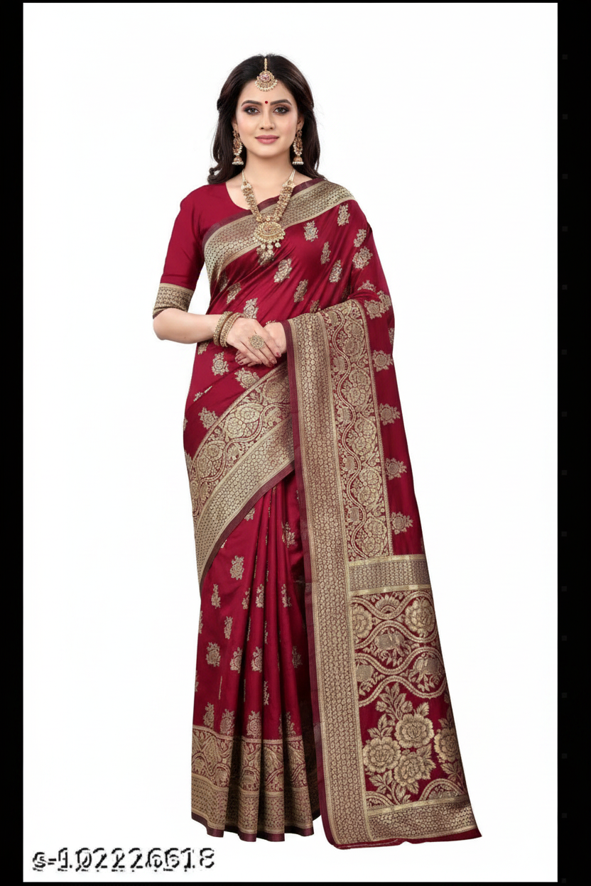 Red Banarasi Saree Front Pose
