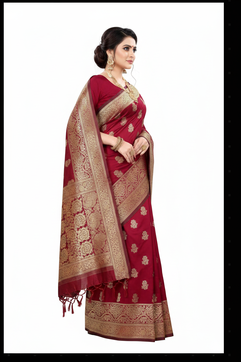Red Banarasi Saree Side Pose